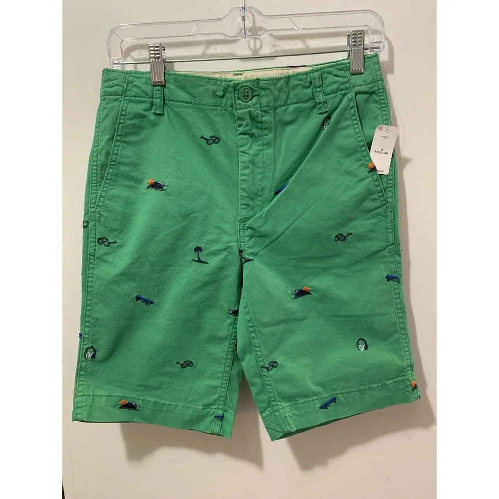 Gap Kids Boys Green Lived-In Chino Shorts Embroidered Skateboard Size 16 Regular
